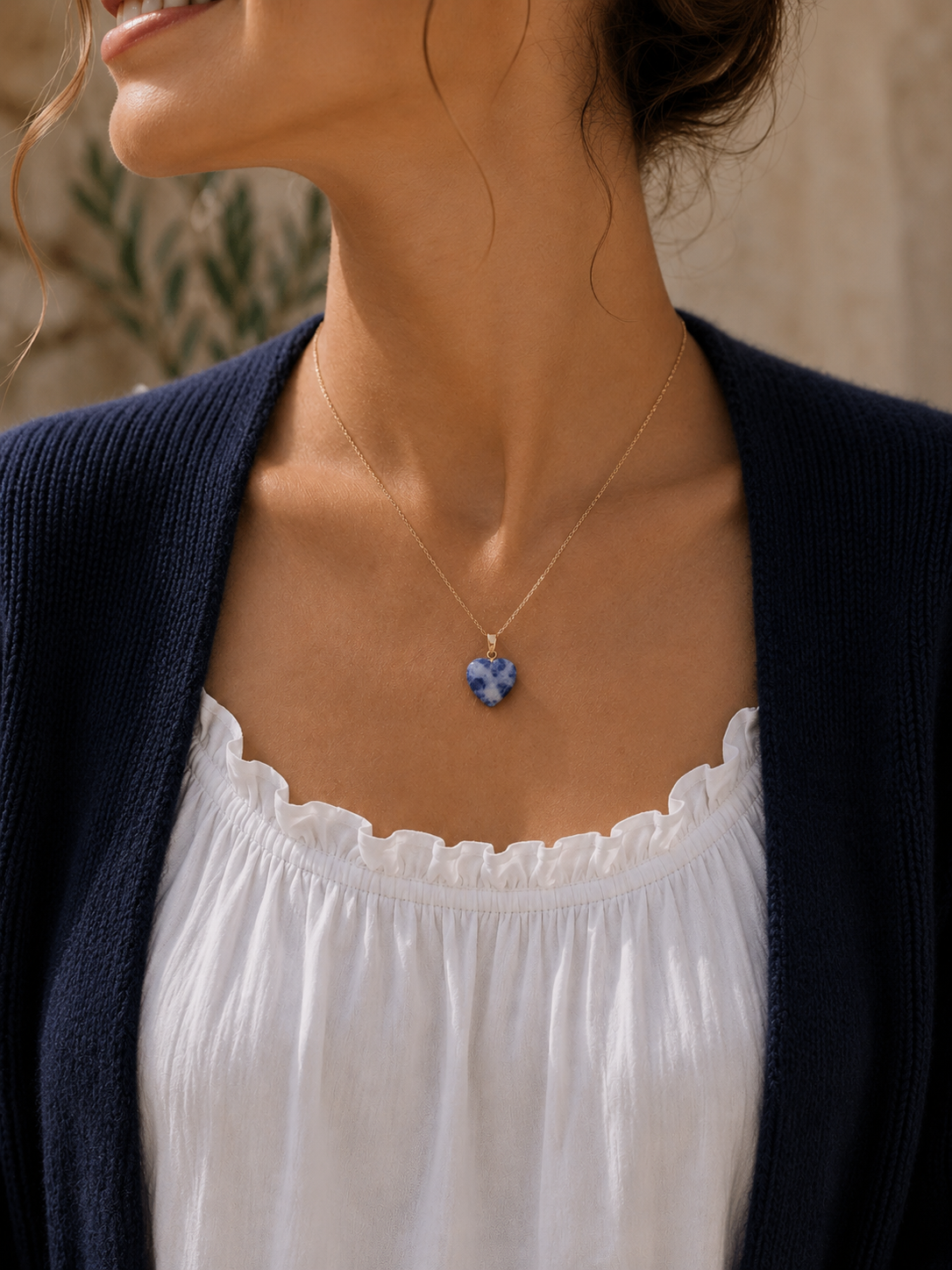Laia Halsketting Natuursteen/Hart - Blauw