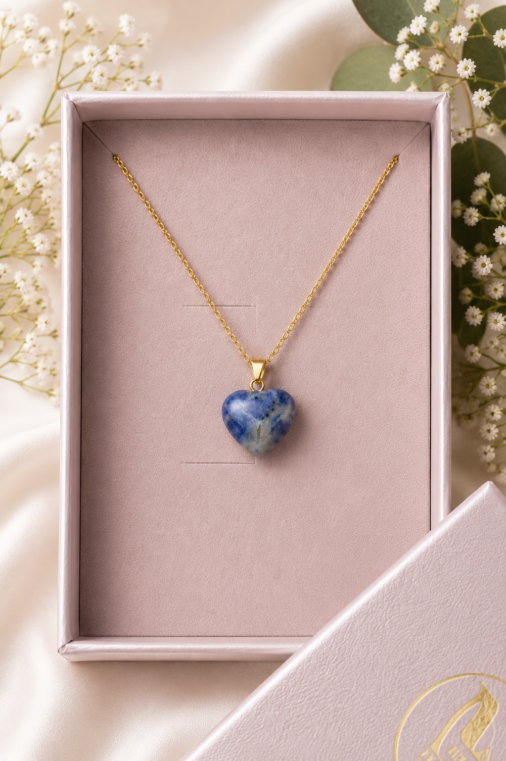 Laia Halsketting Natuursteen/Hart - Blauw