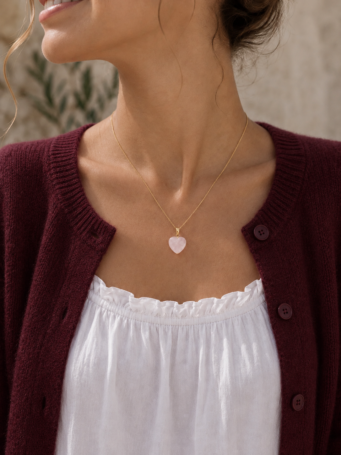 Laia Halsketting Natuursteen/Hart - Soft Pink