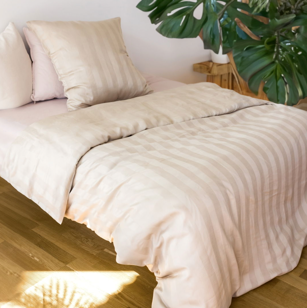Bamboe satijnen dekbedovertrek, beige, 140x200 - 63x60