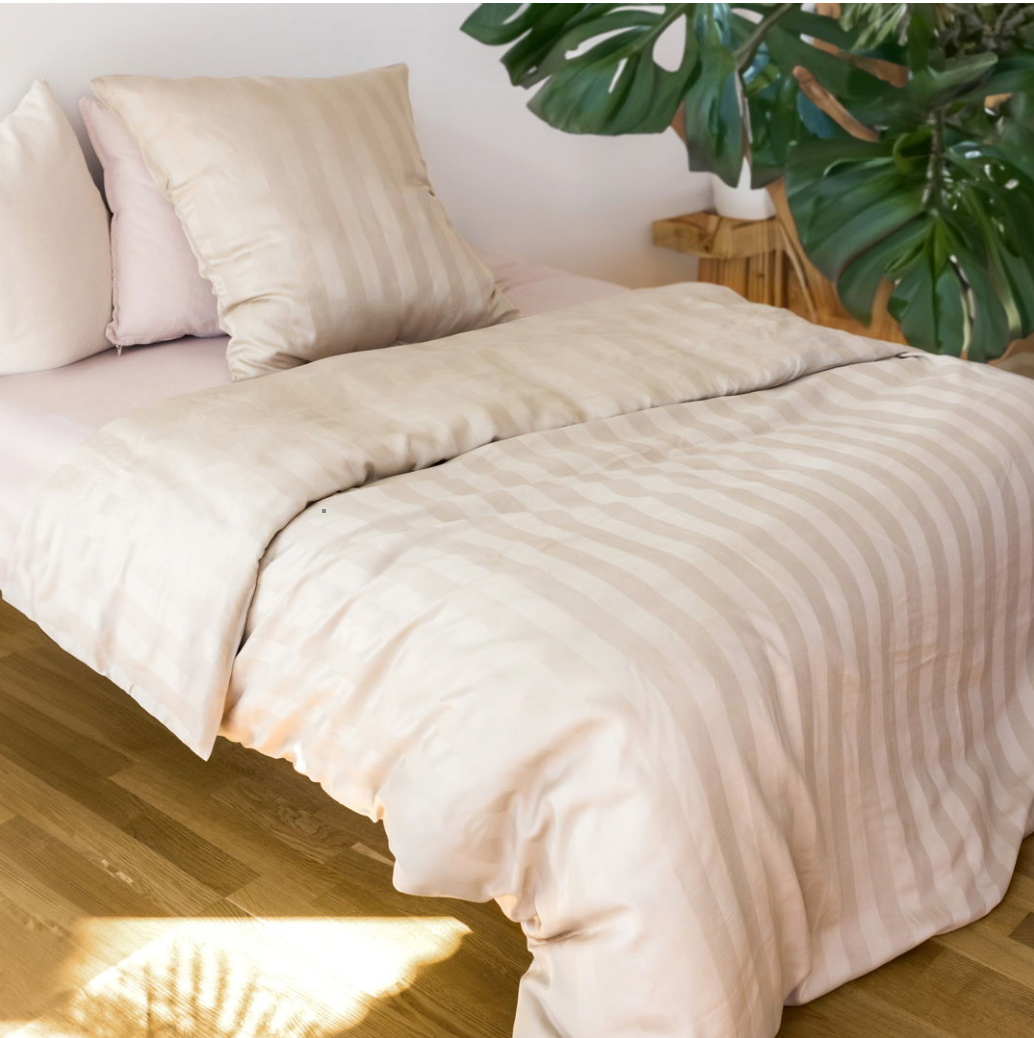 Satijnen bamboe dekbedovertrek, beige, 140x220 - 63x60