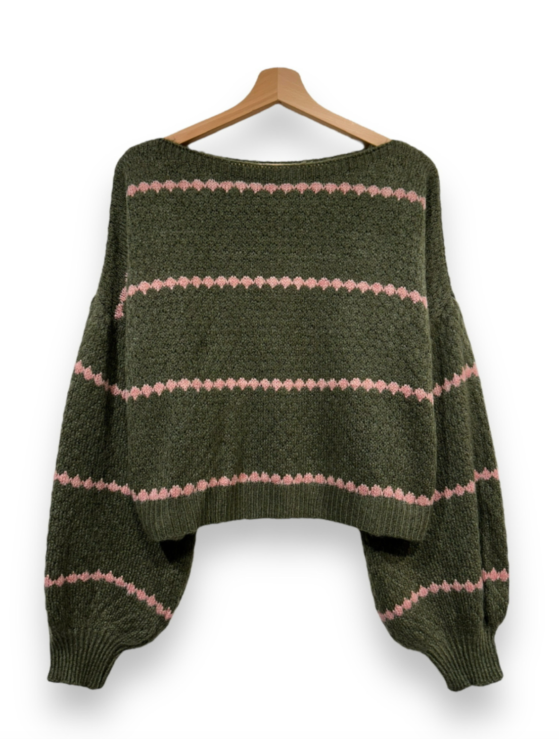 Knit met ballonmouwen - Green / Rose