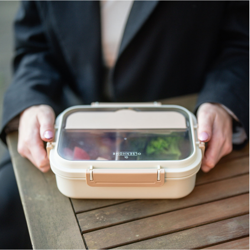 Lunchbox met 2 vakken grijs + beige