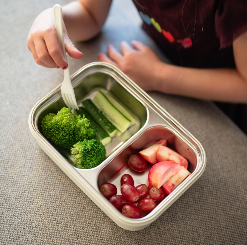 Lunchbox met 2 vakken grijs + beige