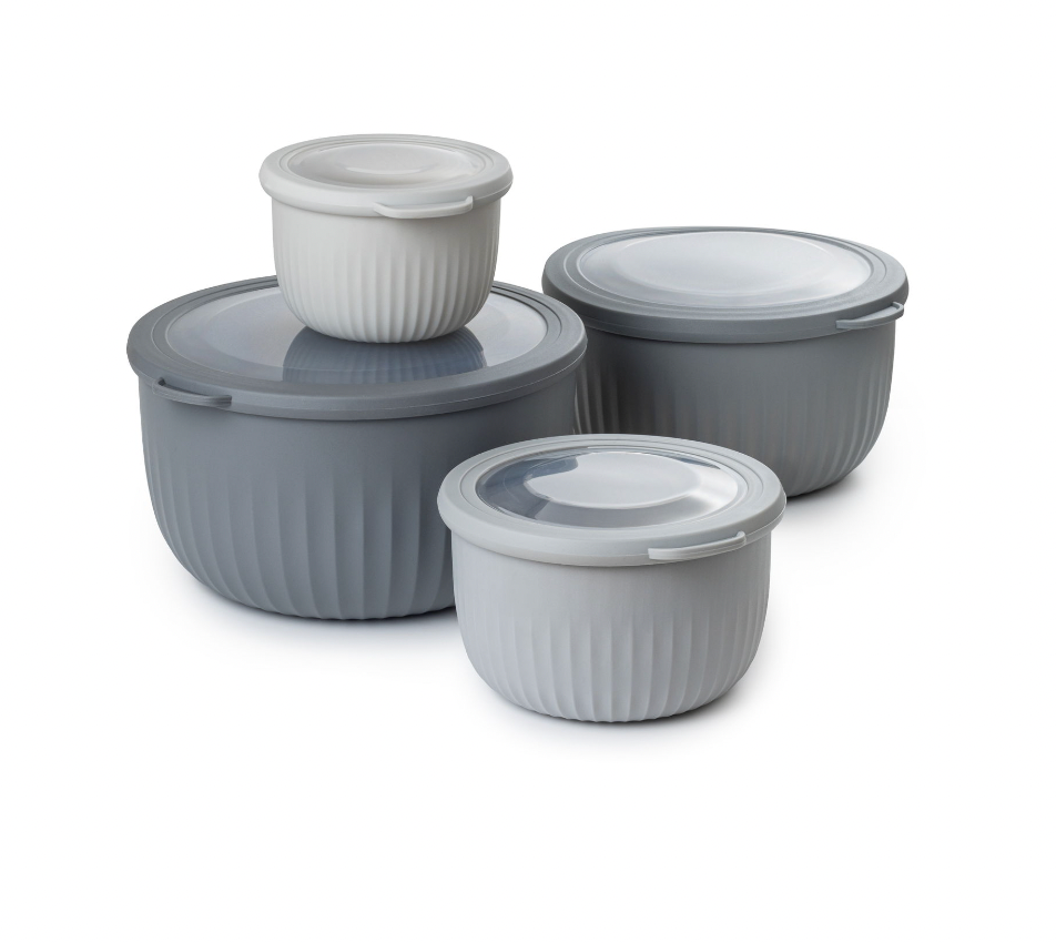 Opbergbakjes met ribbels en deksel - 4-pack