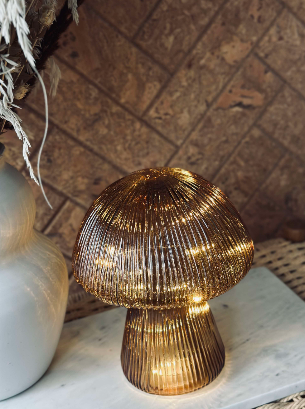 Mushroom met ribbels 20cm - Goud