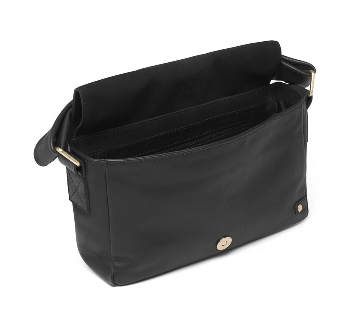 Crossover met gesp - Black leather