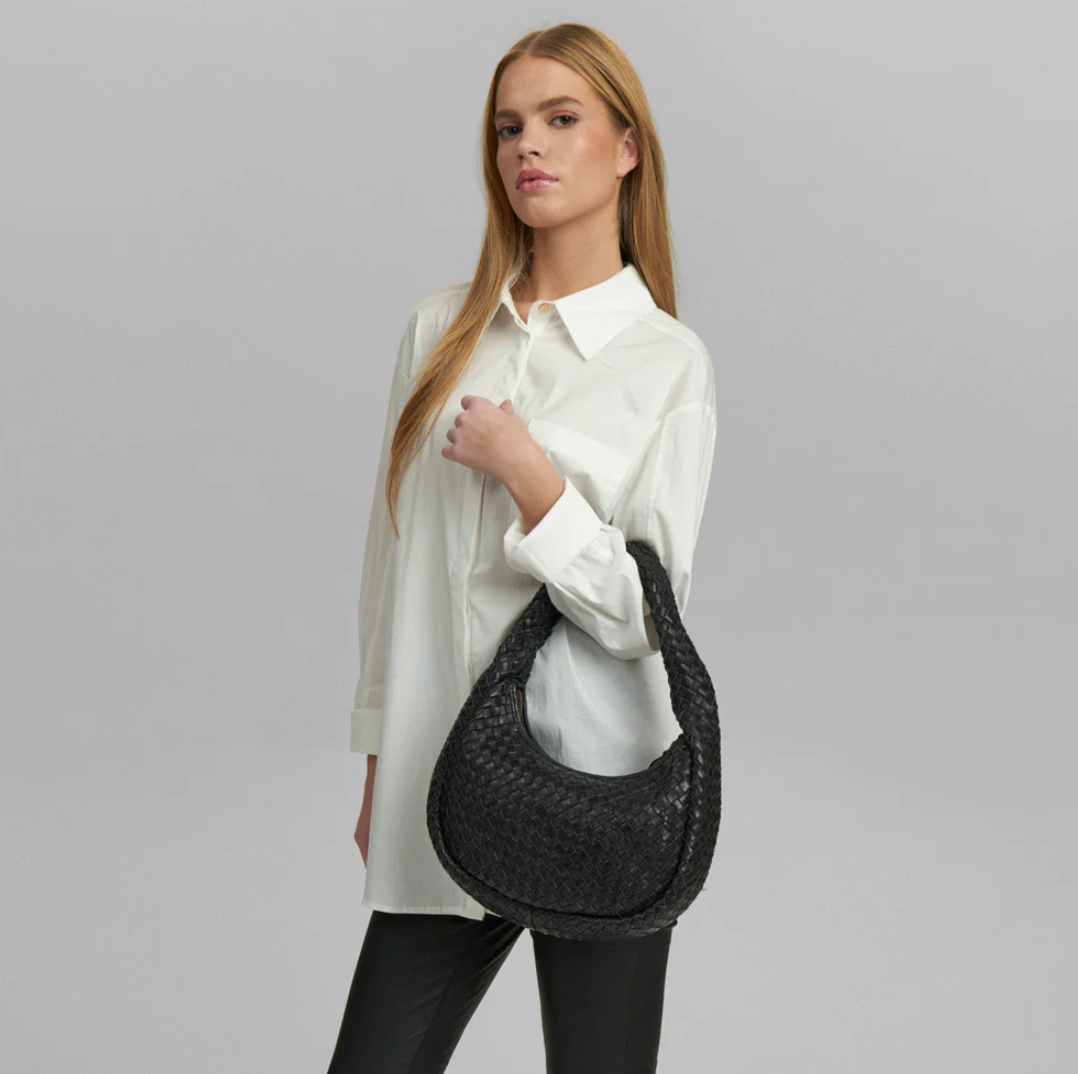 Elegante handgevlochten schoudertas - Black