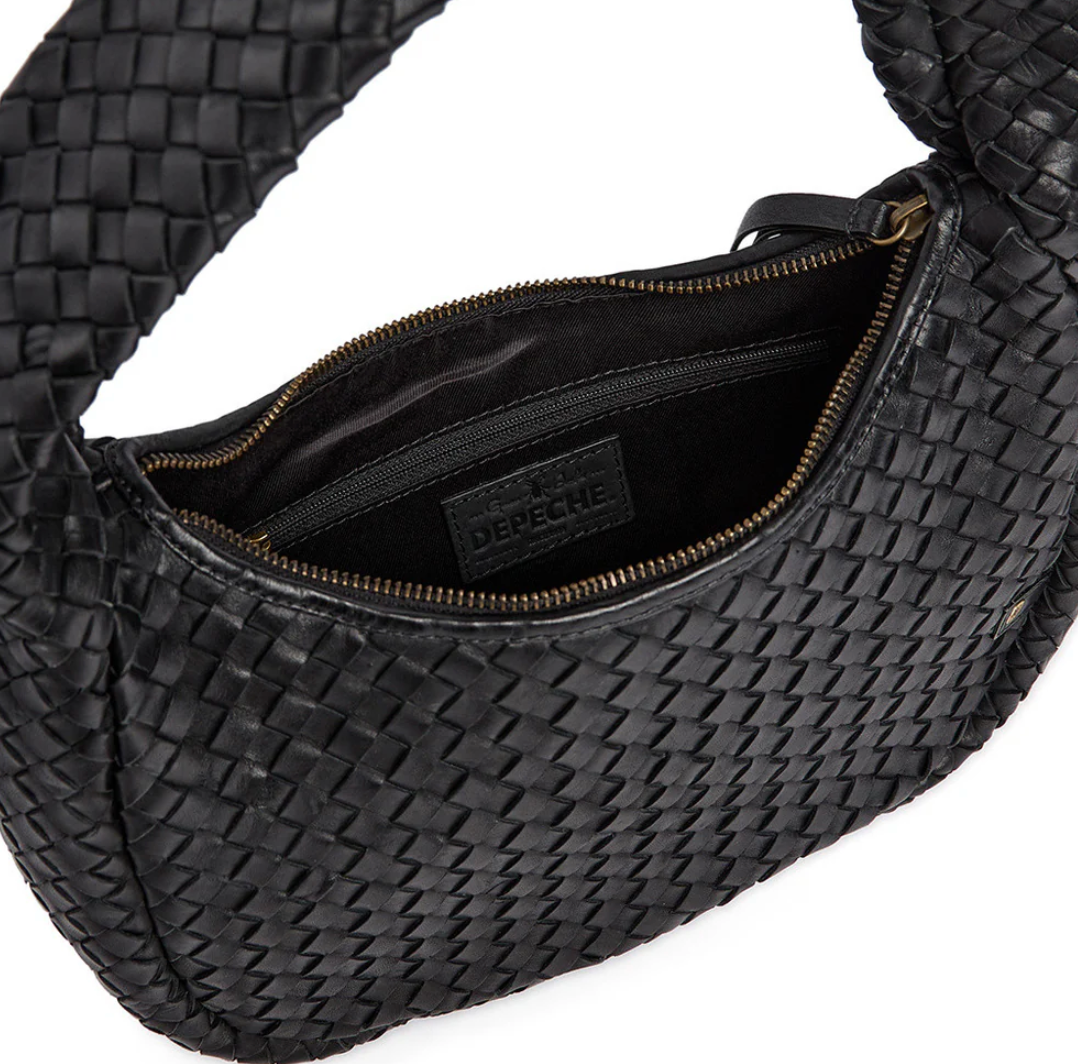 Elegante handgevlochten schoudertas - Black