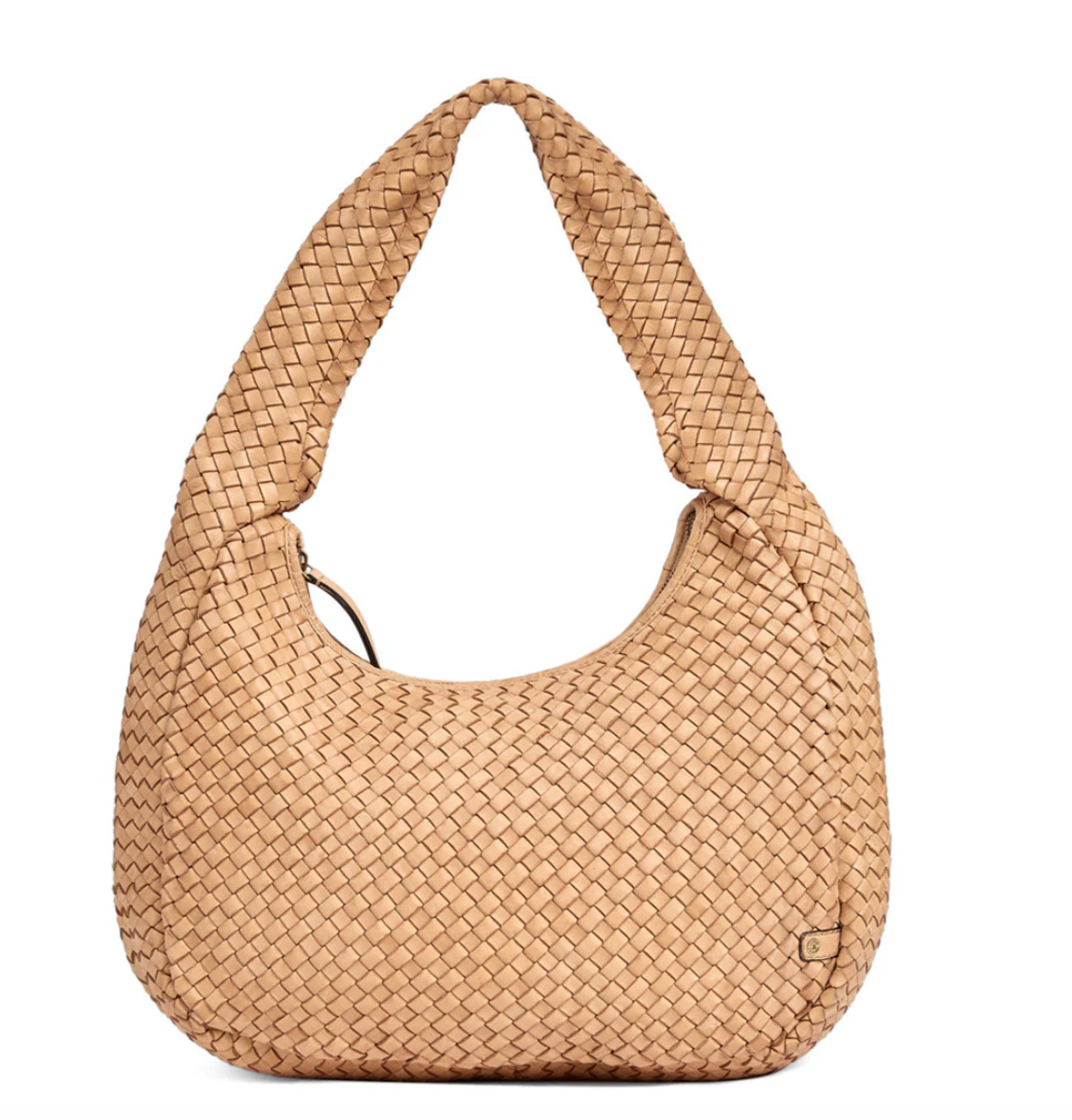 Elegante handgevlochten schoudertas - Sand big