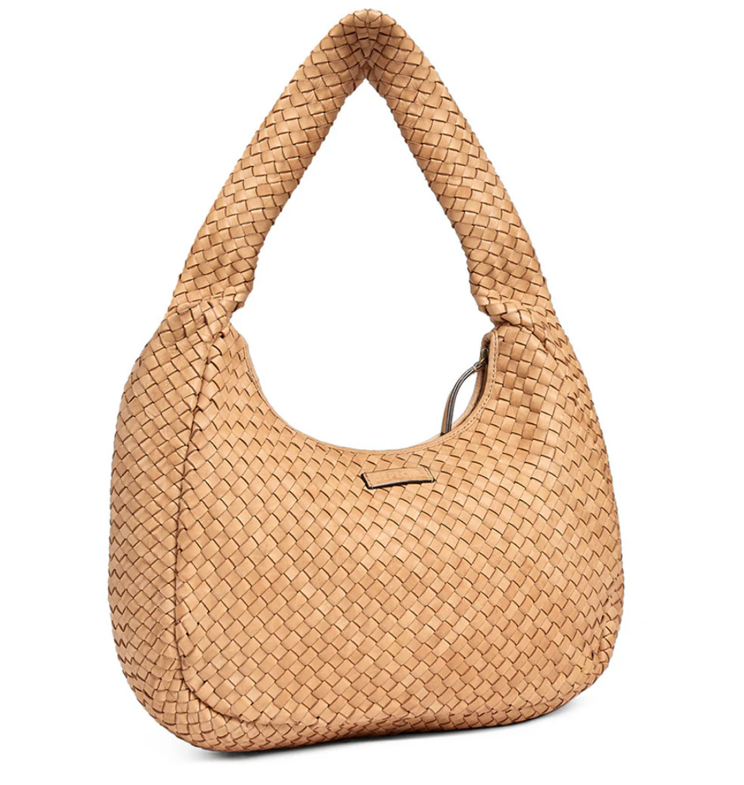 Elegante handgevlochten schoudertas - Sand big