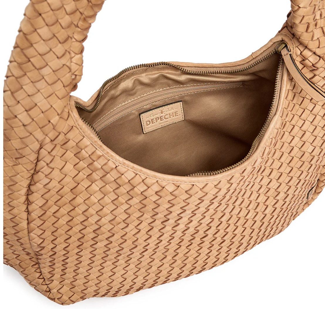 Elegante handgevlochten schoudertas - Sand big