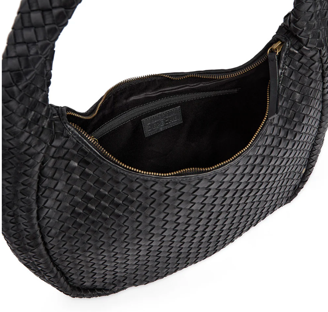 Elegante handgevlochten schoudertas - Black big