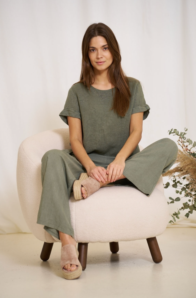 Blouse linnenmix – Military
