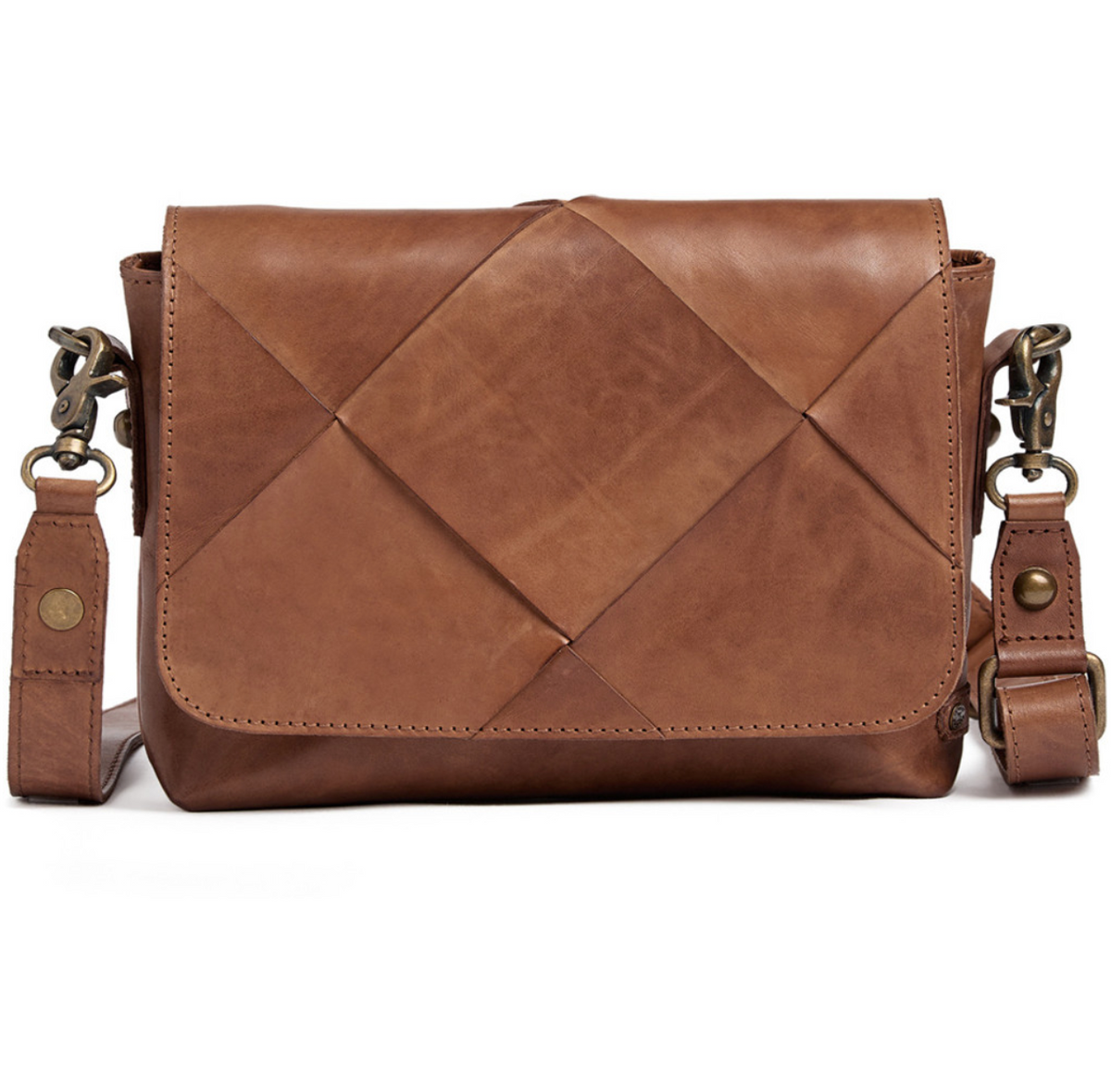 Exclusieve handgevlochten crossbody - Cognac