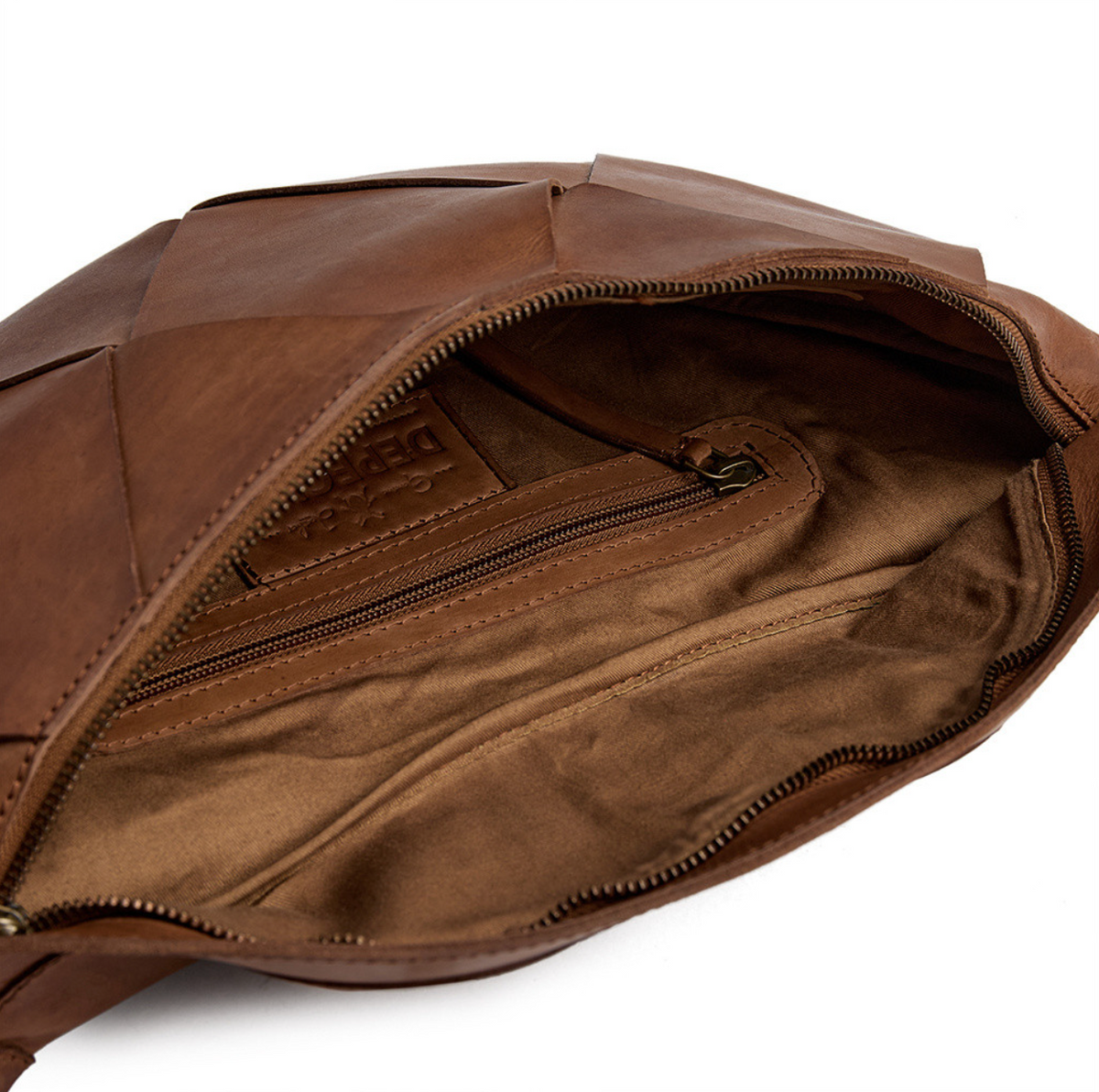 Exclusieve handgevlochten bumbag - Cognac