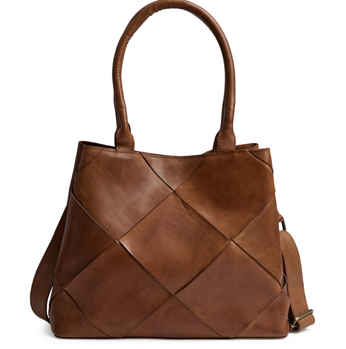 Exclusieve handgevlochten schoudertas - Cognac