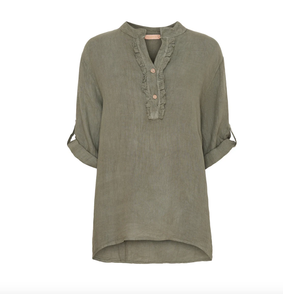 Blouse met overhemdkraag Vera linnenmix - Military