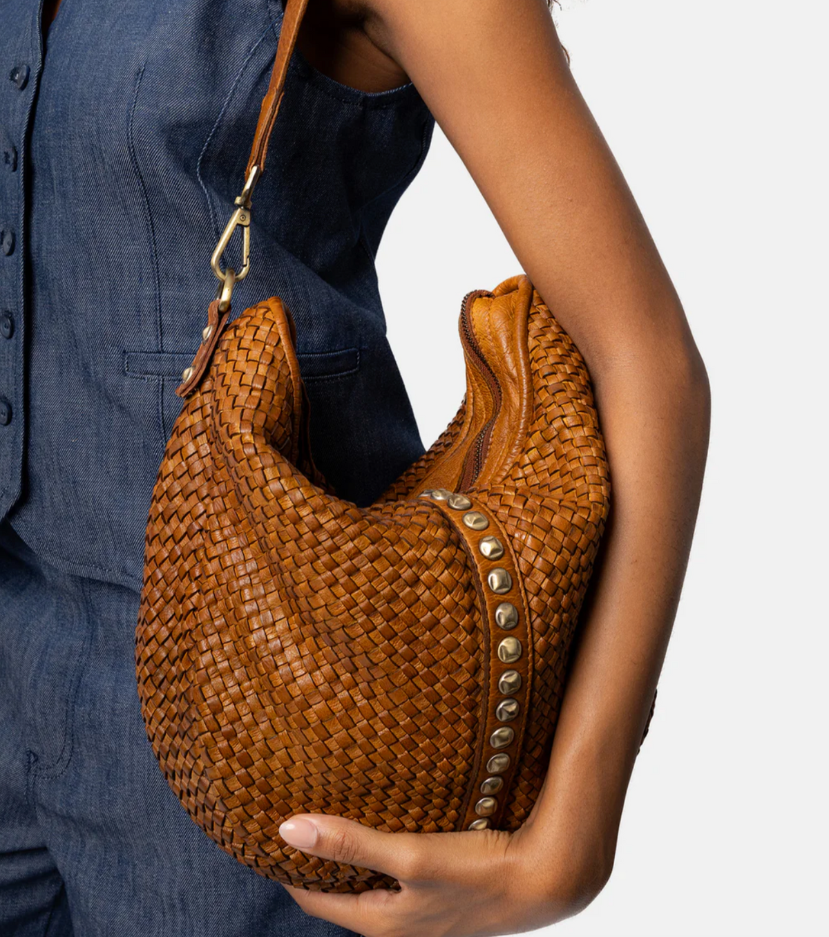 Crossover JOMA vlechtwerk en studs - Cognac
