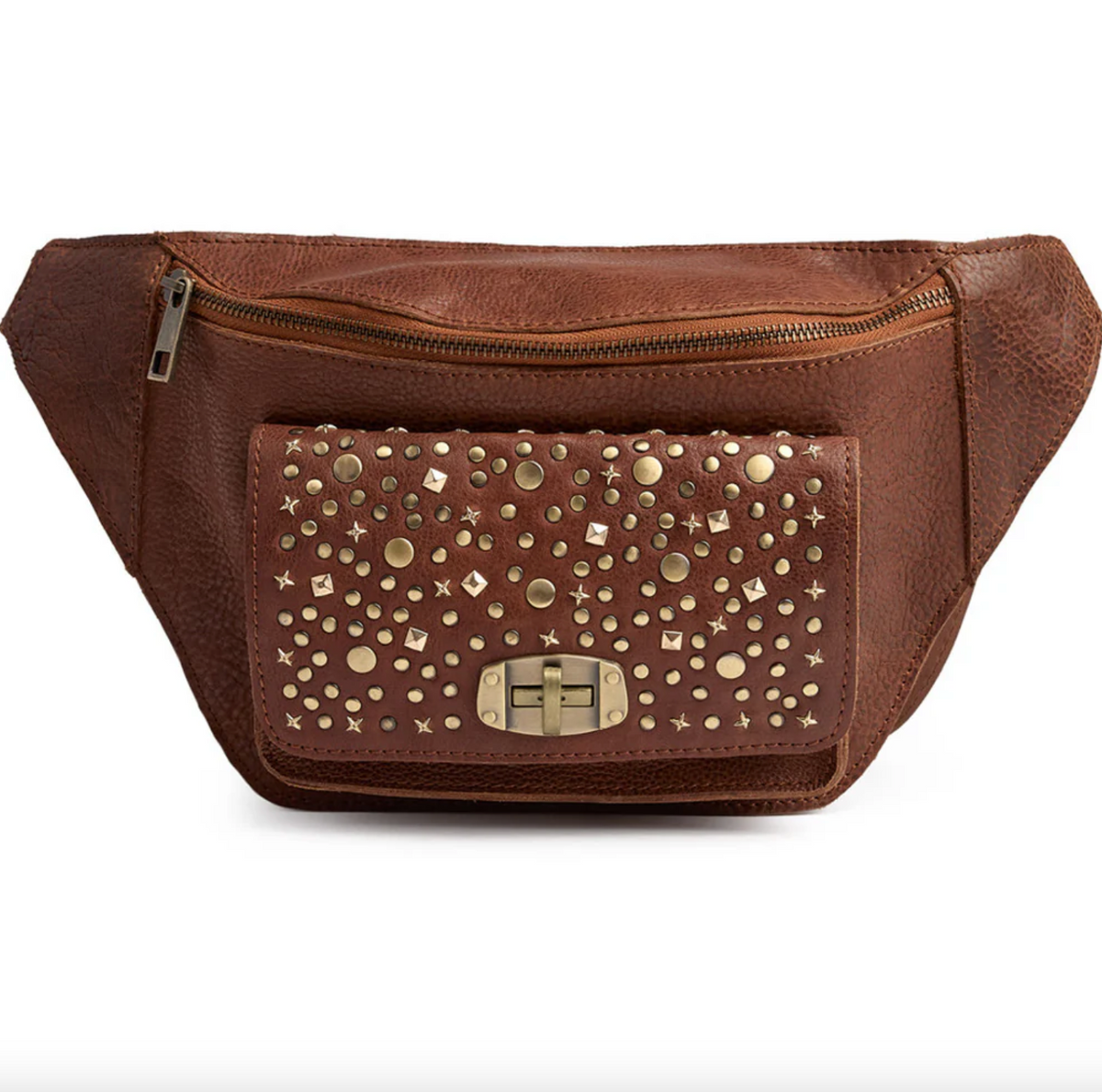 Bumbag met studs - Cognac