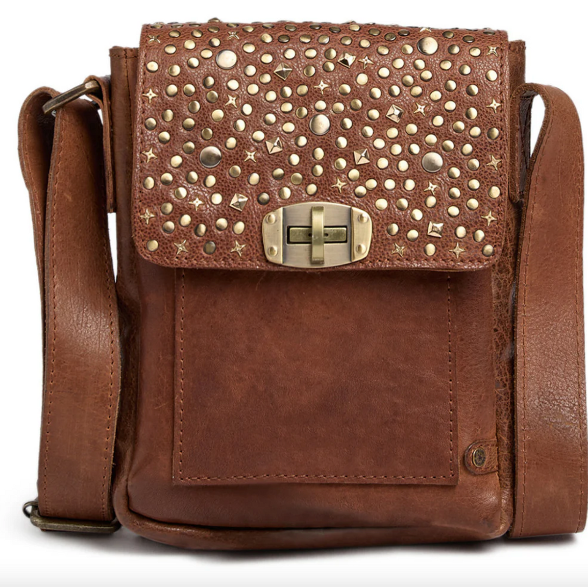 Mobieltas met studs - Cognac