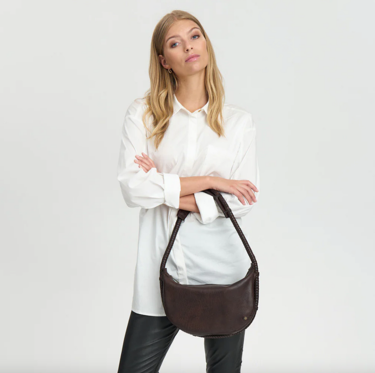 Handtas met mooie gevlochten band - Brown