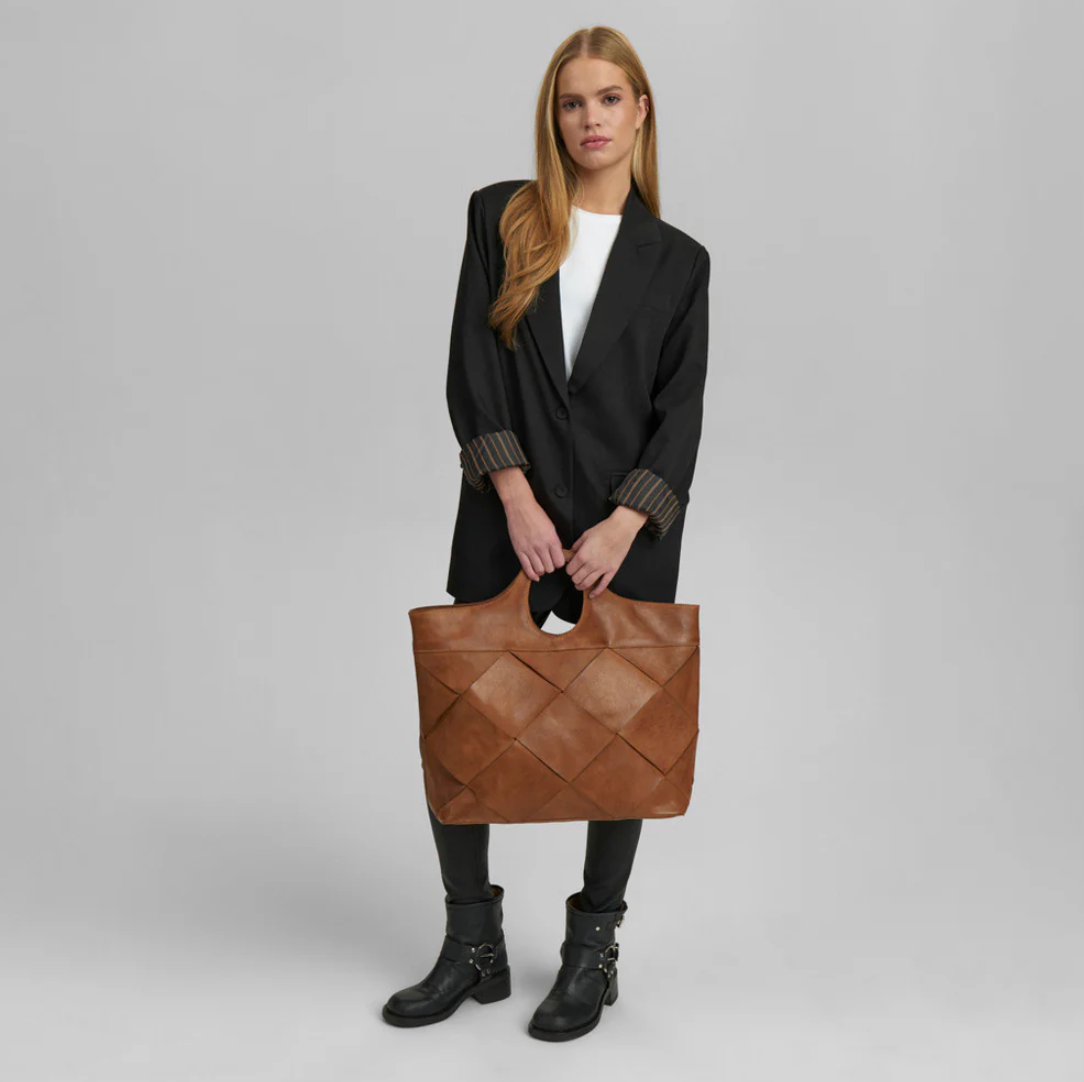 Exclusieve handgevlochten shopper - Soft cognac