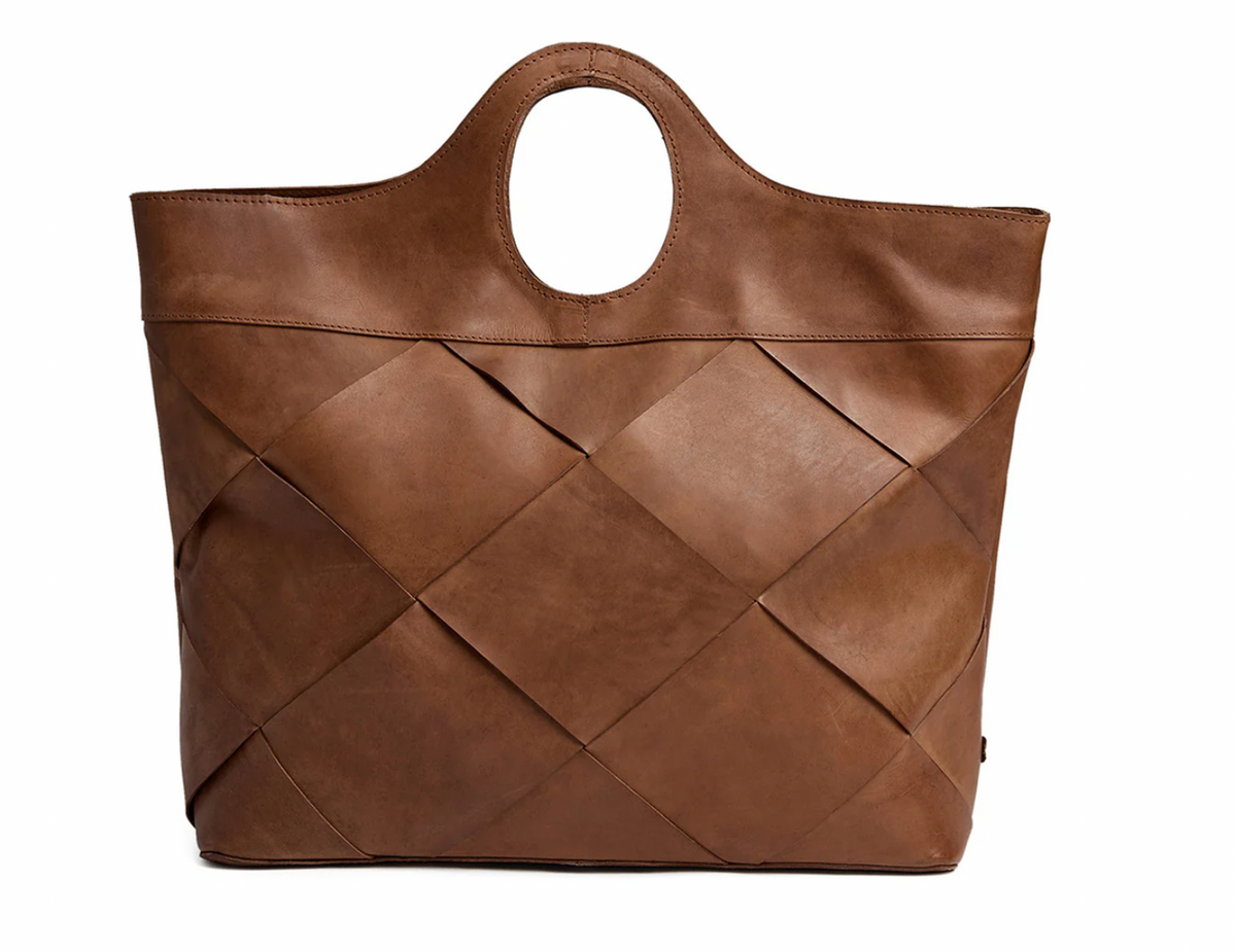 Exclusieve handgevlochten shopper - Soft cognac