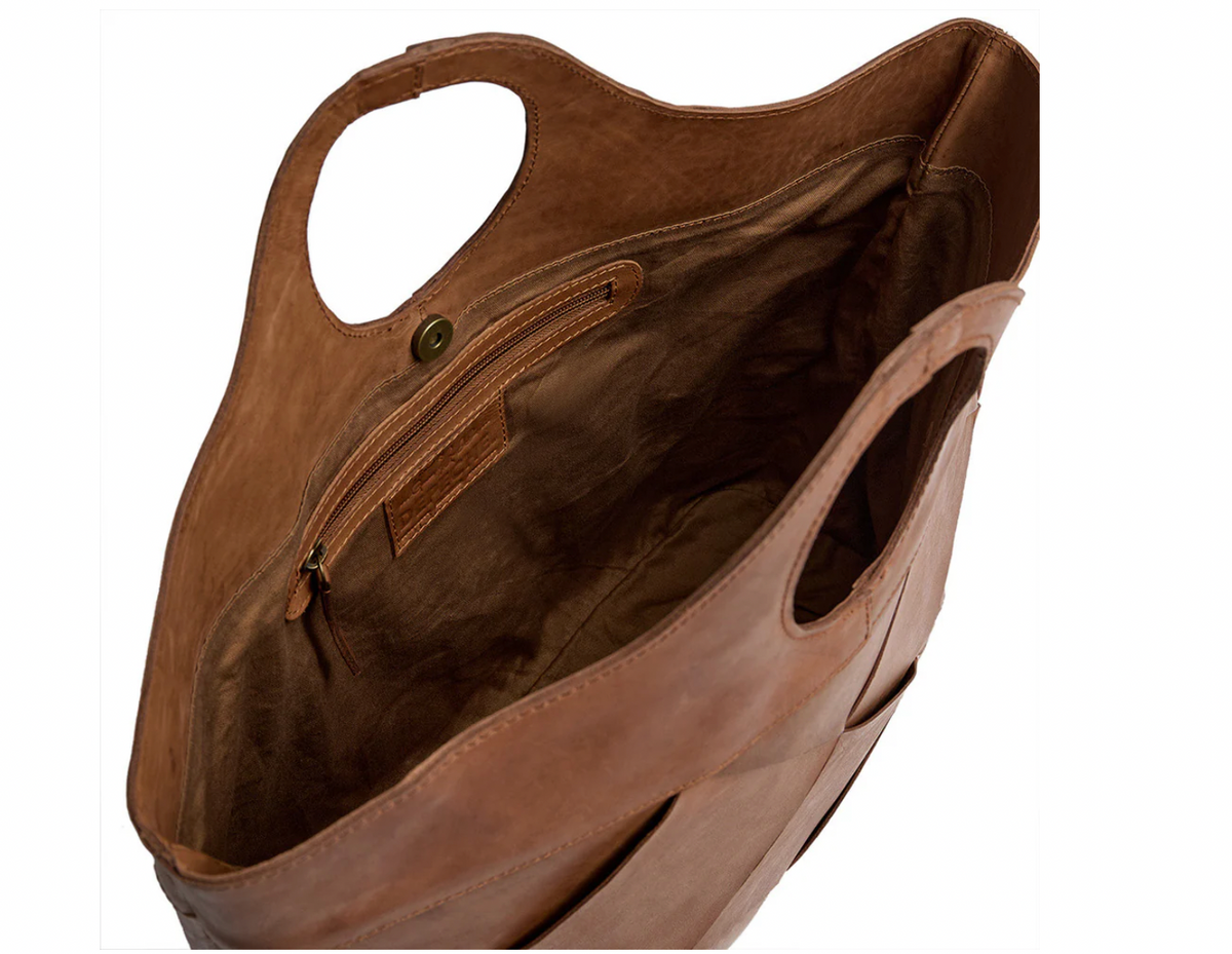 Exclusieve handgevlochten shopper - Soft cognac