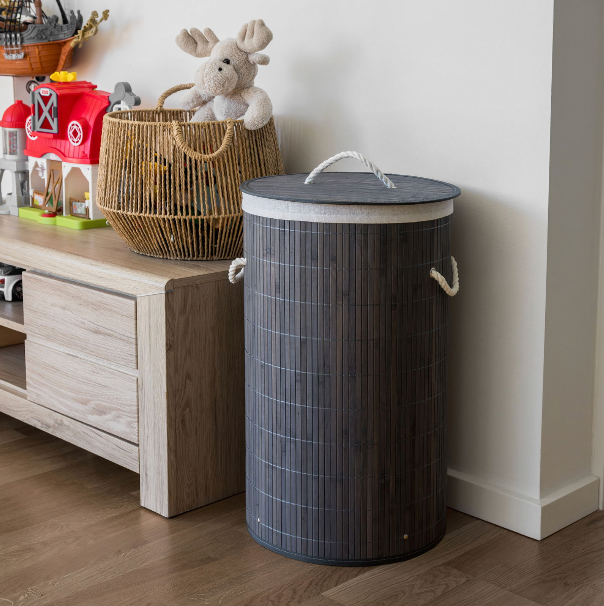 Wasmand van bamboe - Grijs