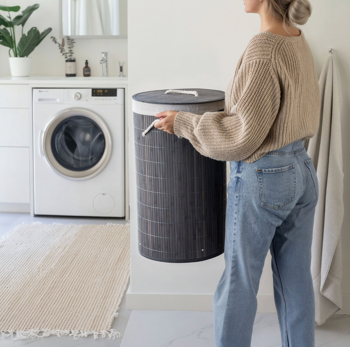 Wasmand van bamboe - Grijs