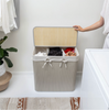 Grijze bamboe wasmand met 3 vakken