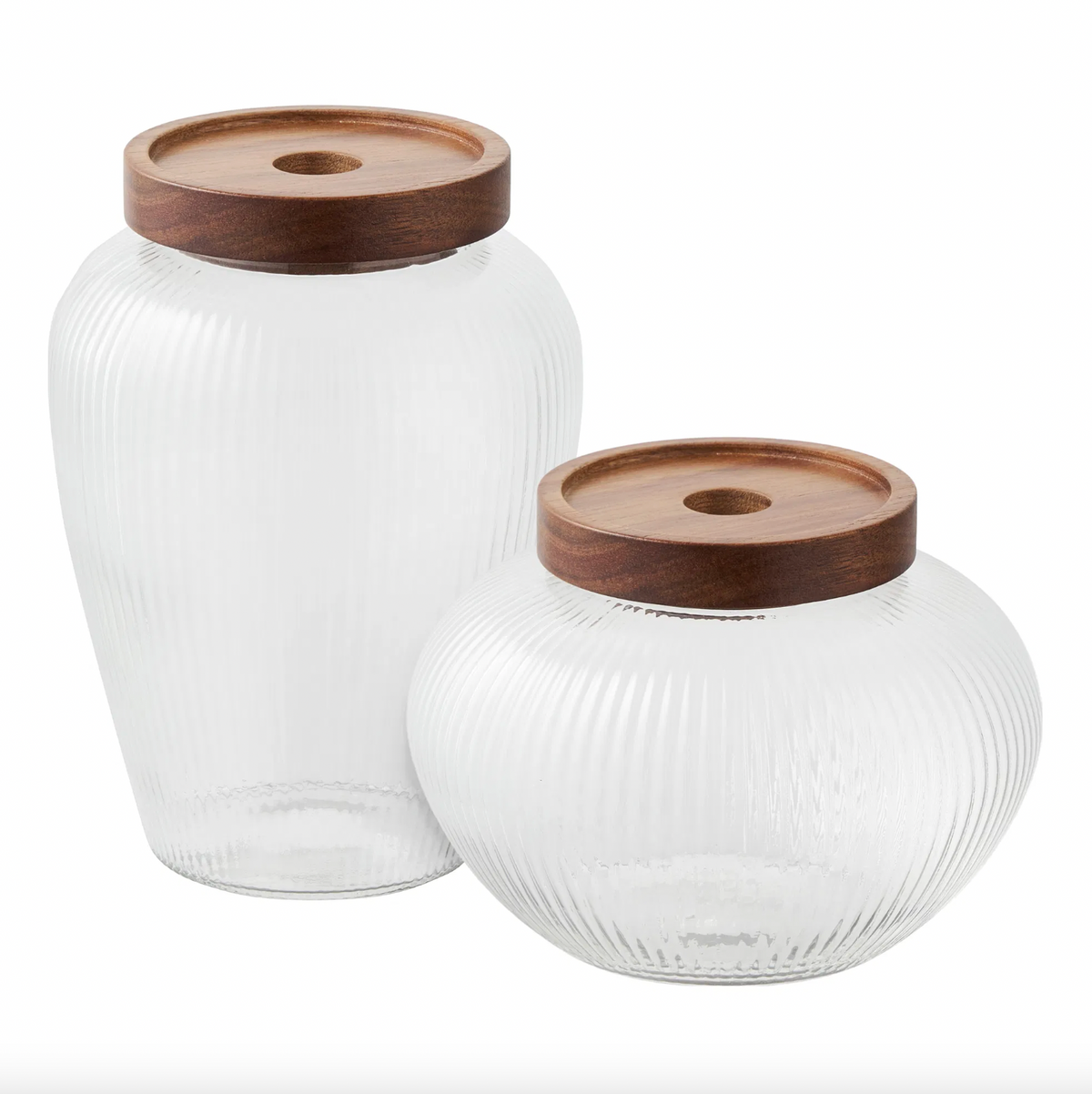 Voorraadpotten met houten deksel - Set van 2 stuks