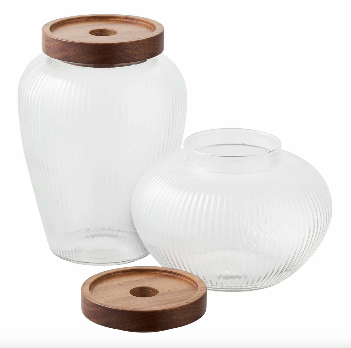 Voorraadpotten met houten deksel - Set van 2 stuks