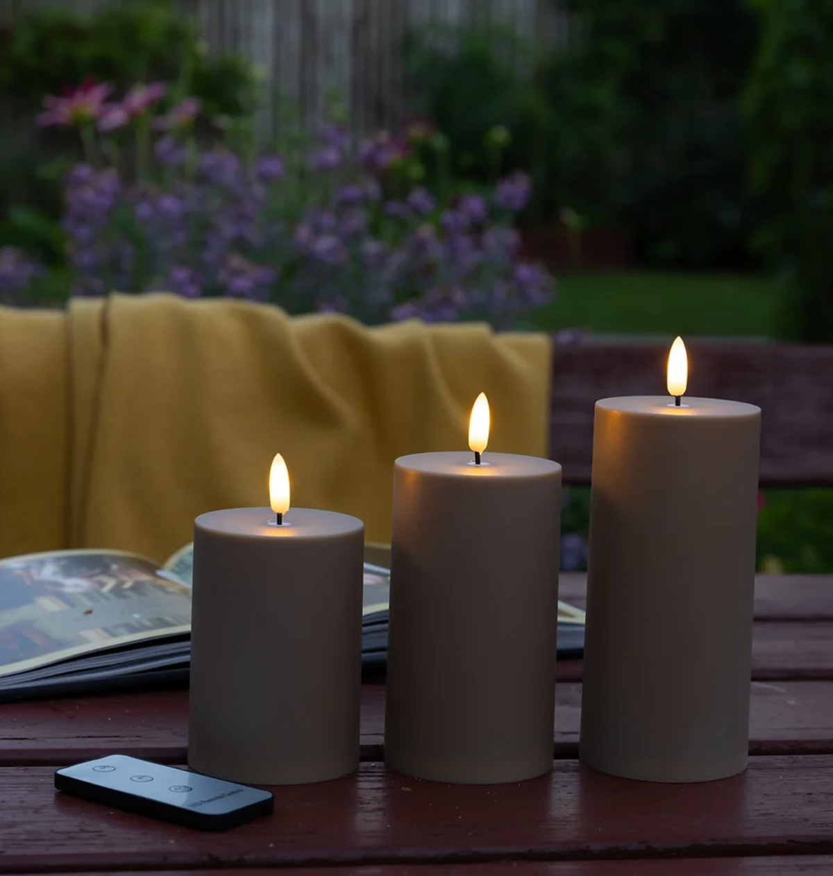 LED Buitenblokkaarsen set van 3 st. – Zand