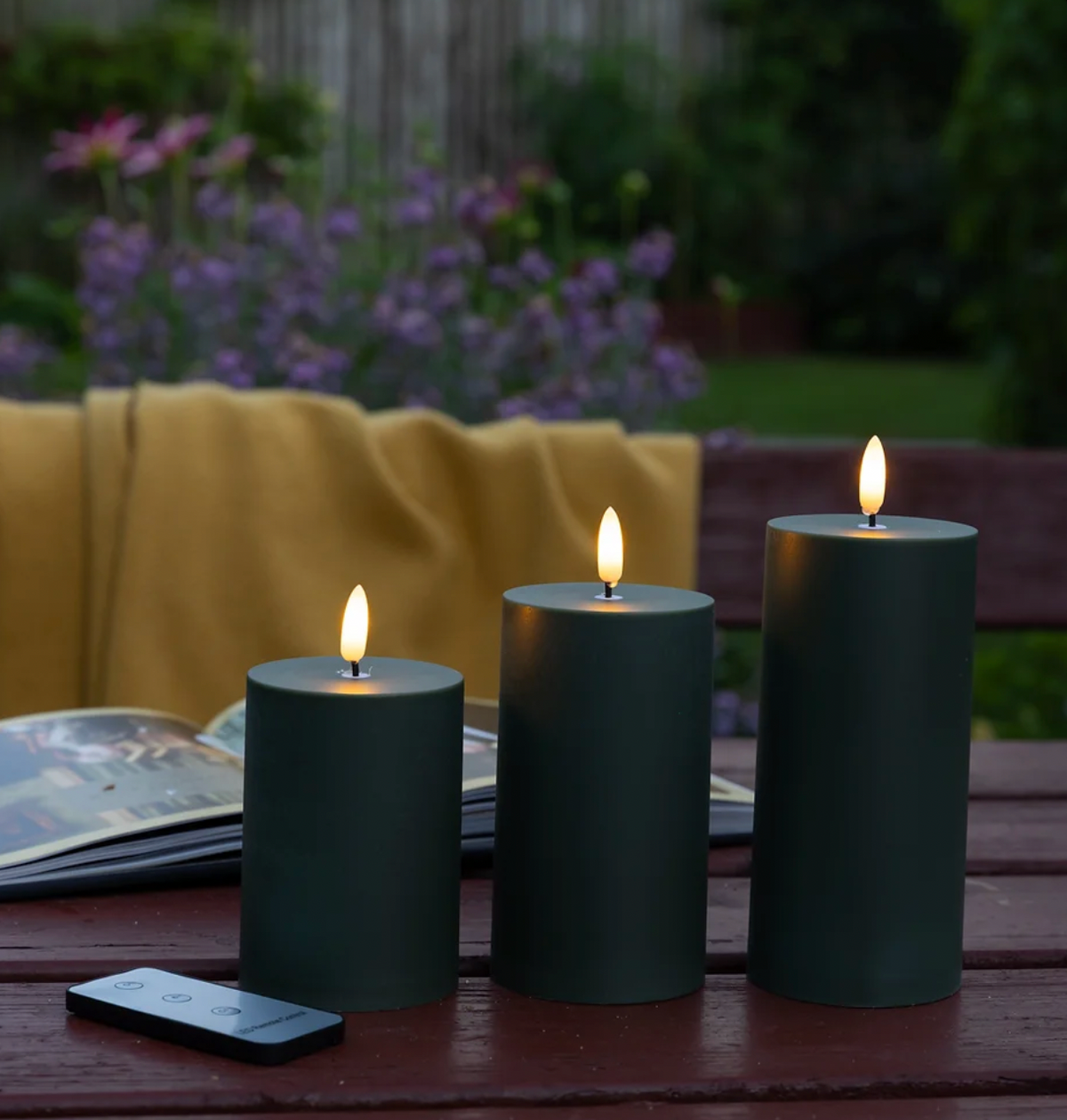 LED Buiten stompkaarsen set van 3 stuks – Groen