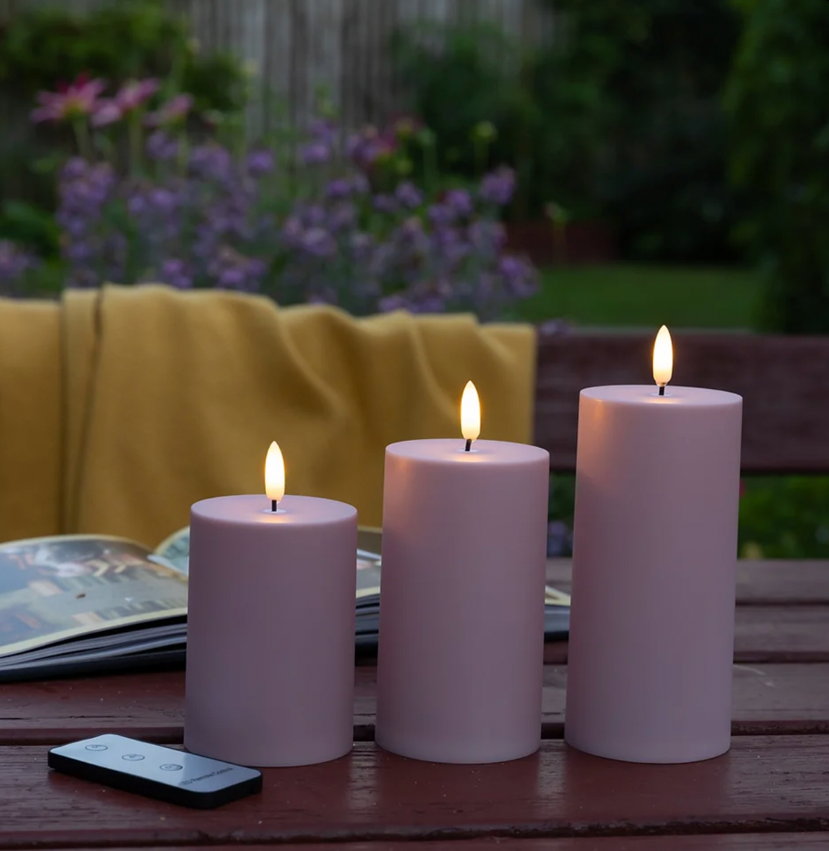 LED Buitenglaskaarsen set van 3 stuks – Roze