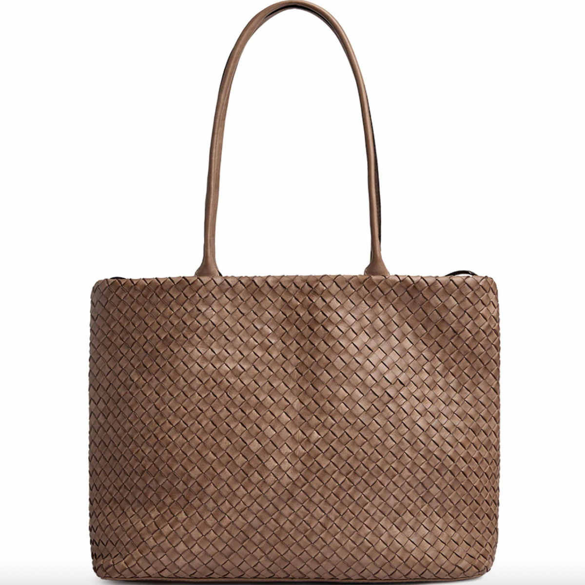 Shopper van gevlochten leer - Dark taupe