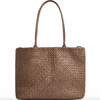 Shopper van gevlochten leer - Dark taupe