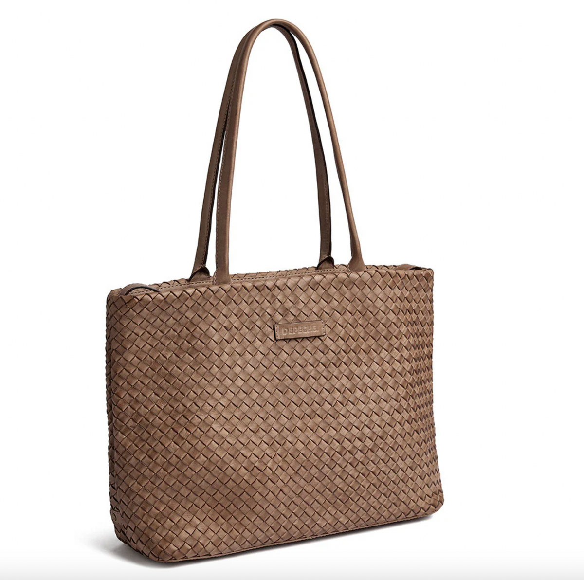 Shopper van gevlochten leer - Dark taupe