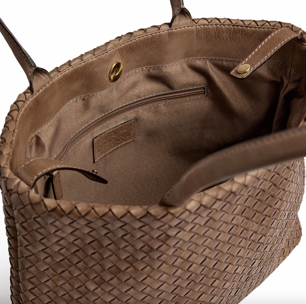 Shopper van gevlochten leer - Dark taupe