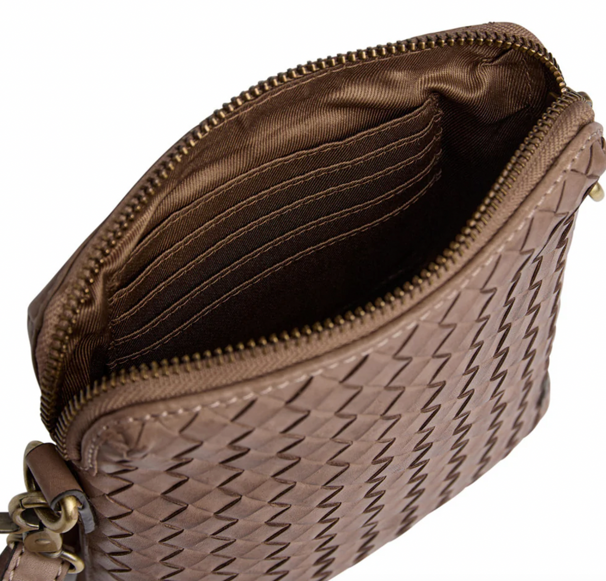 Mobiele tas Sofya- Handgevlochten Dark taupe