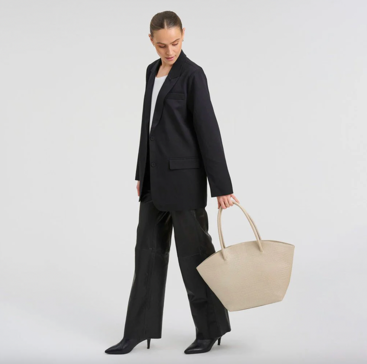 Shopper croco in leer - Sand