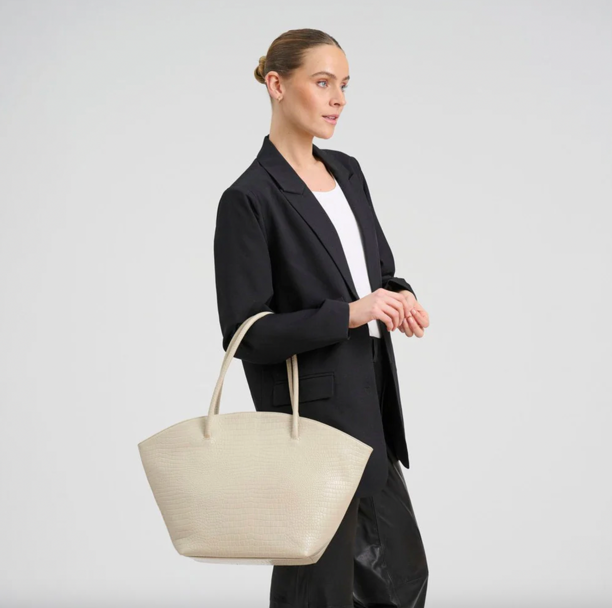 Shopper croco in leer - Sand