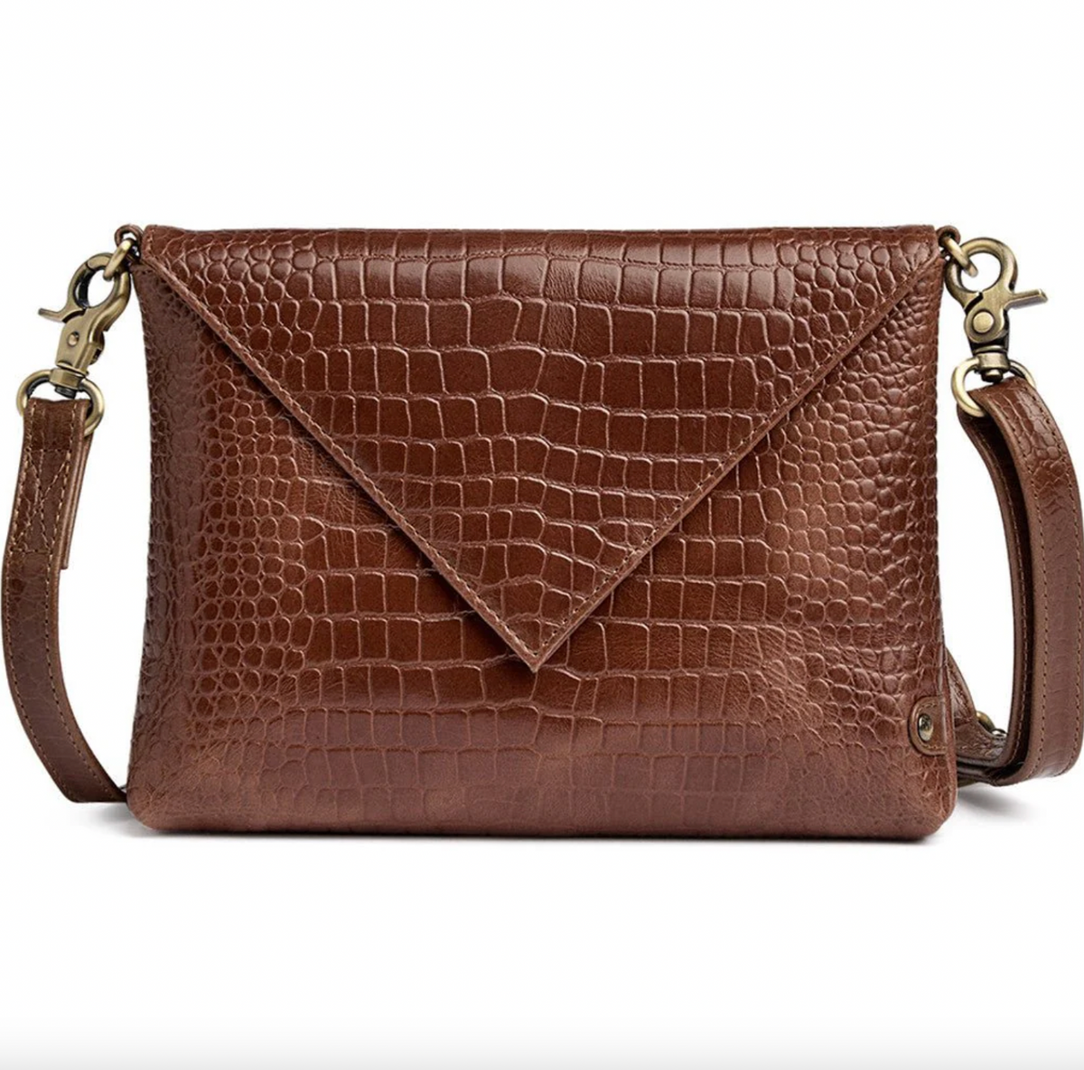 Clutch croco in leer - Cognac