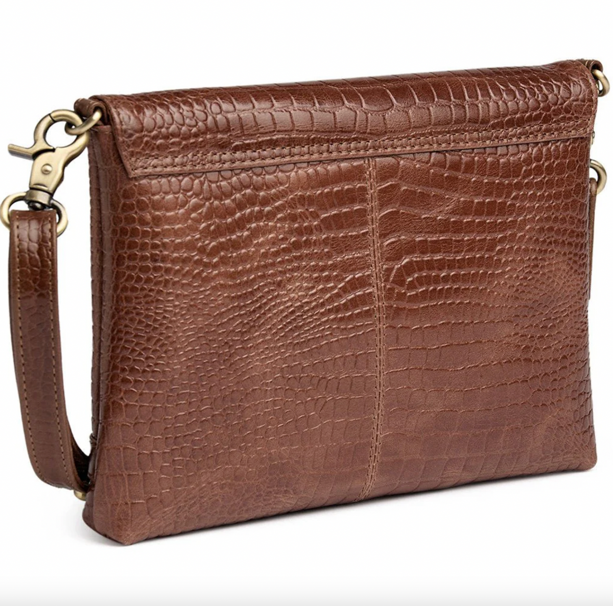 Clutch croco in leer - Cognac