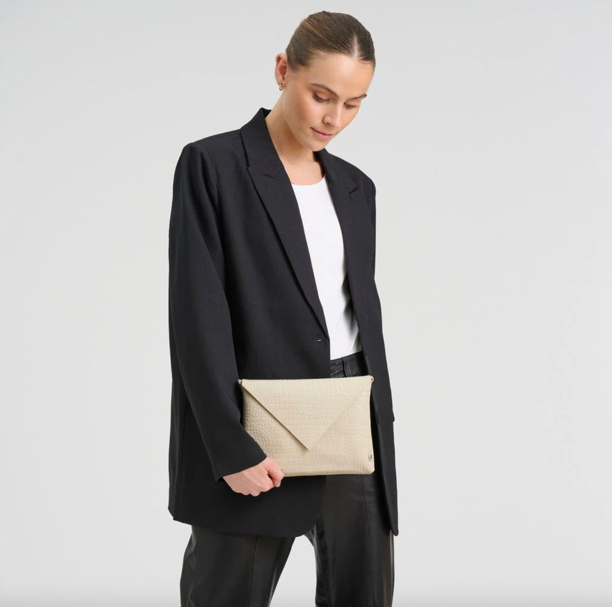 Clutch croco van leer - Zand