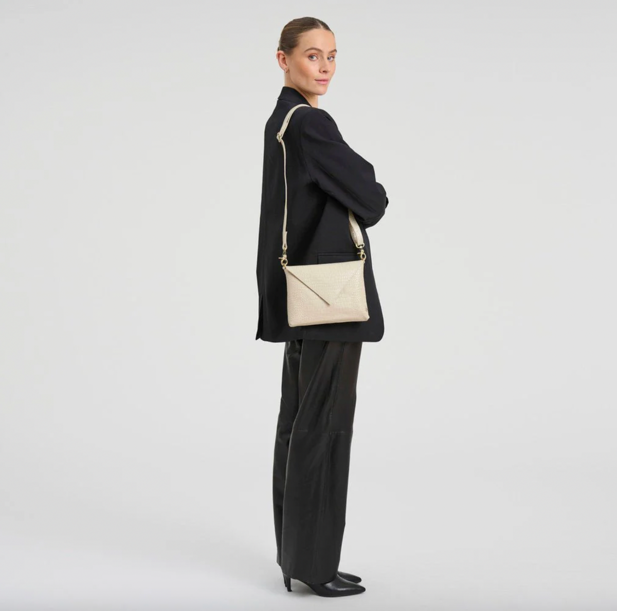 Clutch croco van leer - Zand