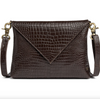 Clutch met crocoprint in leer - Brown