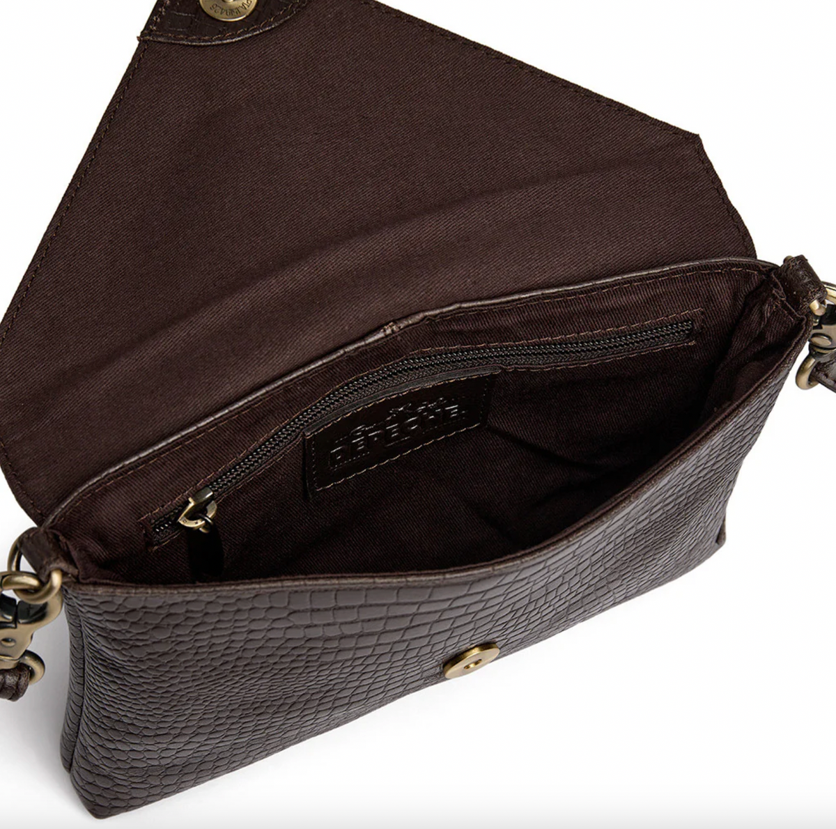 Clutch met crocoprint in leer - Brown